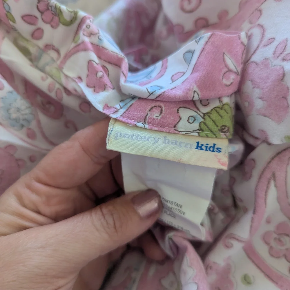 Pottery Barn Kids Duvet Brooklyn Pink and Green Paisley Twin Size
